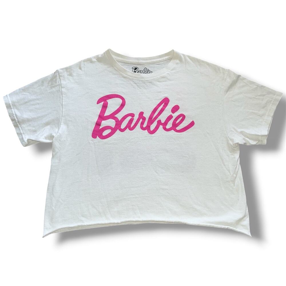Mattel Barbie "Let's Roll" Pink Convertible Graphic Crop Top Tee - Size M